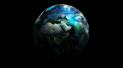Poster - A stylized digital rendering of the Earth with glowing lights.