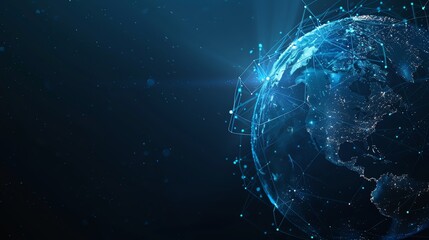 Poster - A digital rendering of the Earth with a glowing network of lines.