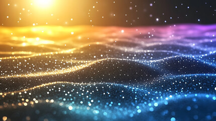 Poster - Artistic perspective on vibrational waves and colorful light in abstract digital space