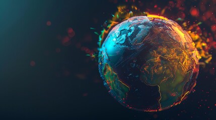 Poster - A digital rendering of the Earth with glowing lines and dots.