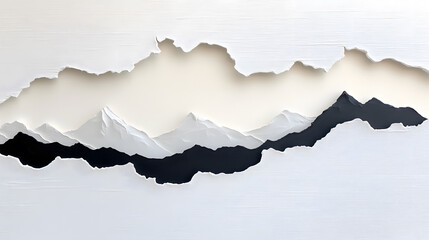 Poster - Dynamic torn canvas art depicting mountain landscape studio setting visual chaos