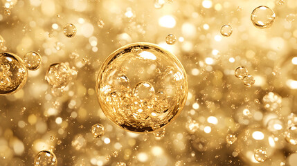Poster - Sparkling bubbles and golden light background abstract art bright environment close-up
