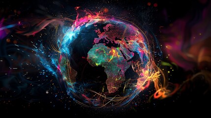 Poster - A digital, glowing representation of the Earth with a colorful color scheme.