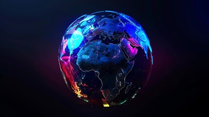 Poster - A digital representation of the earth with glowing blue, red, and yellow lines.
