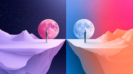 Poster - Exploring celestial duality surreal landscapes digital art cosmic environment artistic viewpoint