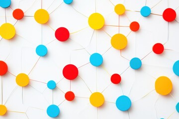 Fototapete - A photo showcasing a vibrant pattern composed of various colored circles on a clean white background A stylized minimal depiction of a network hub .