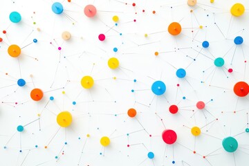 Fototapete - A photo showcasing a vibrant pattern composed of various colored circles on a clean white background A stylized minimal depiction of a network hub .
