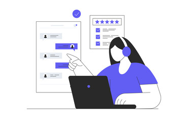 Poster - Technical support or customer service. Customer feedback. Client chatting to a call center operator. Flat Cartoon Vector Illustration, icon. Stylish abstract Flat design for website