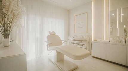 Poster - Modern beauty treatment room with elegant decor and natural light in a serene environment for relaxation and care. Generative AI