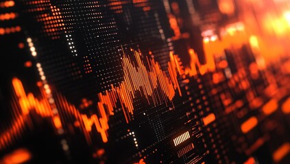 Poster - Abstract Financial Data Visualization with Orange and Red Glowing Lines on Dark Background