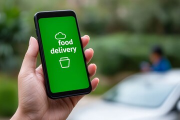 Poster - Close-up of a hand holding a mobile phone with a tracking app on the screen displaying a 