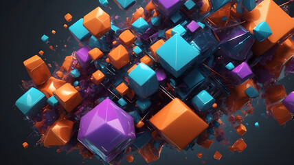 Poster - Colorful abstract light background featuring 3D cubes in a vibrant pattern, designed for technology and business themes, perfect as a digital wallpaper or template