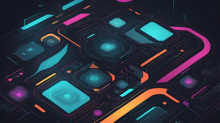 Poster - Abstract digital technology background with glowing lines and circuit elements in blue tones