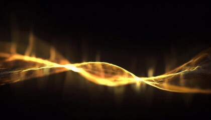 Poster - olden digital wave with glowing particles on dark background, abstract futuristic energy flow, ai technology visualization