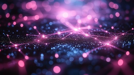 Poster - Connections and nodes of high-tech variety glowing in a matrix of blue and purple hues