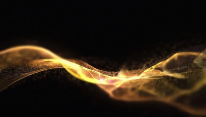Aufkleber - olden digital wave with glowing particles on dark background, abstract futuristic energy flow, ai technology visualization