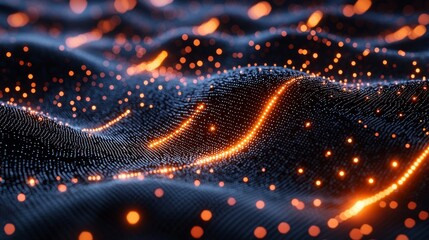 Poster - A high-tech abstract network with shimmering dynamic connections in a dark digital realm
