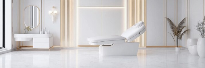 Aufkleber - Modern interior design of a spa treatment room with elegant furnishings and calming atmosphere. Generative AI