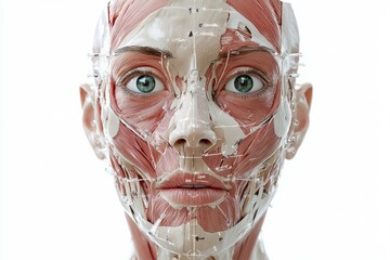 Aufkleber - Medical illustration of a female face showing precise Botox injection points and detailed facial anatomy for aesthetic procedures. Generative AI