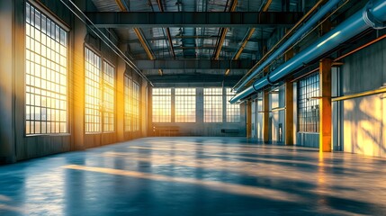 Poster - A large, empty room with a lot of windows and a lot of light. The room is very open and spacious, with a lot of natural light coming in from the windows