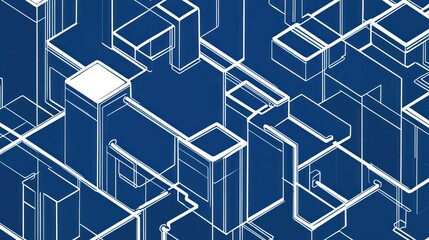 Poster - Abstract blue isometric city network; tech background