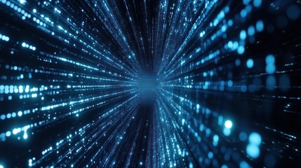 Blue digital data stream tunnel, futuristic background, technology concept