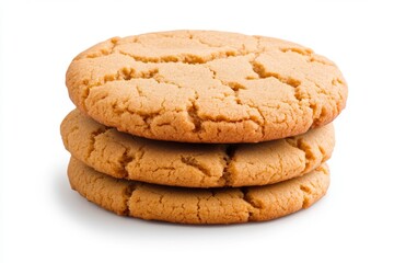 Aufkleber - The photo shows an assortment of large, round, and soft peanut butter cookies stacked on top of each other with the corners pointing down towards the viewer. The cookie surface is smooth without