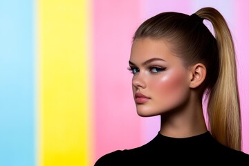 Wall Mural - the vibrant colors create an energetic atmosphere, with the focus on her silhouette against the blur