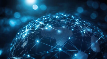 Poster - Global network connection, digital world, glowing nodes, bokeh background, website banner