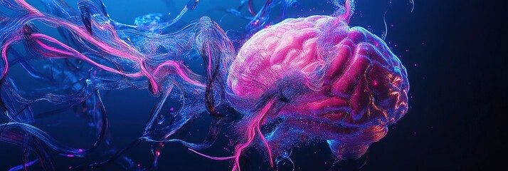 Poster - Abstract Digital Brain Network Glowing Pink Purple and Blue