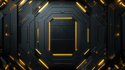 Poster - Futuristic black gold tech panel background
