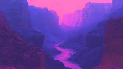 Poster - Tranquil canyon at twilight with soft illumination and rugged landscape