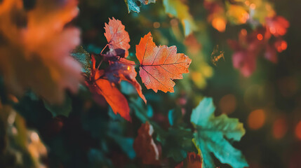 Poster - Vibrant autumn leaves with intricate patterns for seasonal design and decor