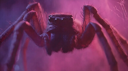 Aufkleber - Close up of spider spinning an intricate web in vivid lighting