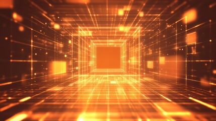 Poster - Orange digital tunnel, data flow, abstract background, technology concept