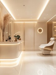 Poster - Elegant spa interior with soft lighting and modern design elements for relaxation and wellness. Generative AI