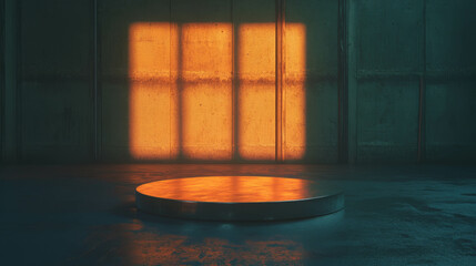 Poster - Industrial metal podium with dramatic harsh lighting for modern design concepts