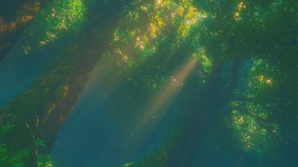 Aufkleber - Mystical forest enchantment with sunlight streaming through ancient trees
