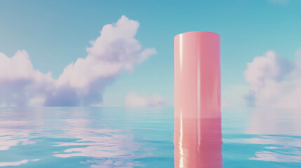 Poster - Serene sky reflection with pink podium in tranquil water
