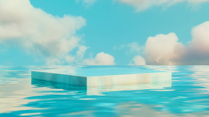 Poster - Tranquil podium surrounded by water with reflections and sky for design