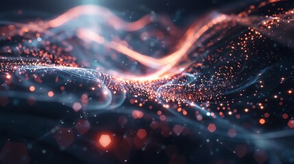 Poster - Abstract digital art of swirling glowing particles and lines.