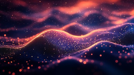 Wall Mural - an abstract illustration of flowing particles with glowing lights