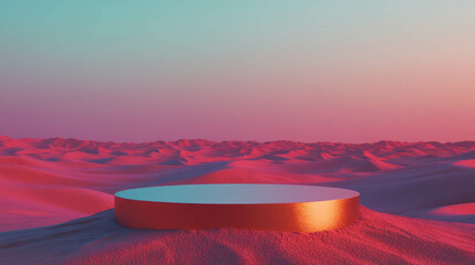 Poster - Minimalist podium on sand with warm lighting for event design and display