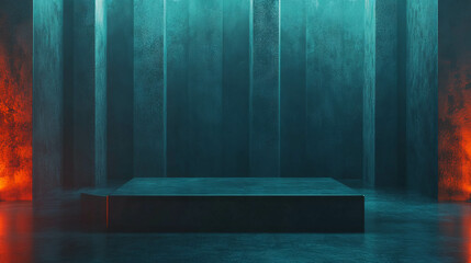 Poster - Futuristic podium with textured metallic background for design display