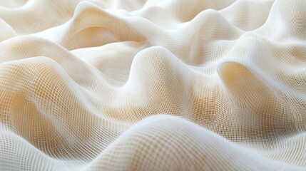 Soft white fabric with undulating textures and mesh patterns