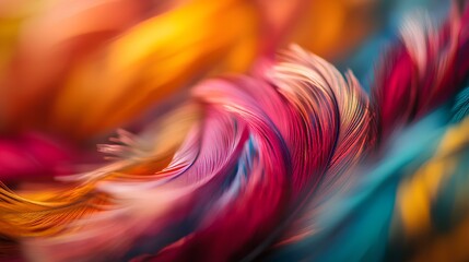 Poster - Enhanced brightness and colorfulness of photography, hyperrealism. Blurred peacock feather bokeh 