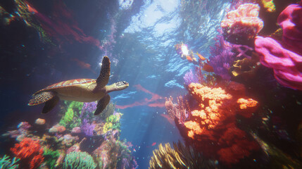 Poster - Serene underwater scene with vibrant coral reefs and marine life