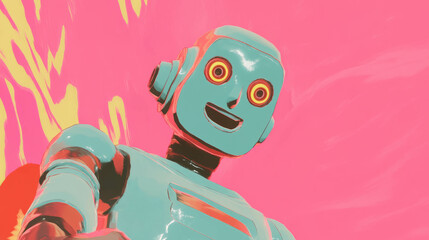 Aufkleber - Vibrant friendly robot illustration with futuristic design for creative use