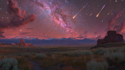 Poster - Majestic starry night sky with milky way over mountain landscape for celestial art design