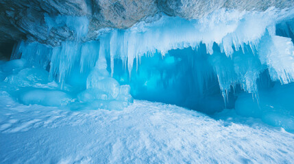 Aufkleber - Winter wonderland in a vivid azure ice cave exploration
